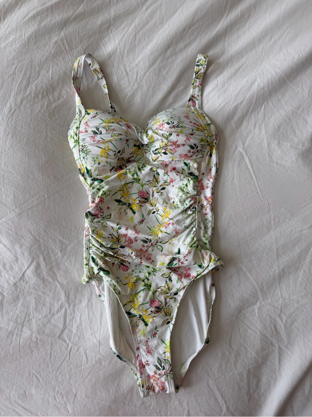 Floral White Ruched One-Piece Swimsuit